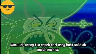 meme spongebob : Uang  buat beli buku malah di pakai main PS