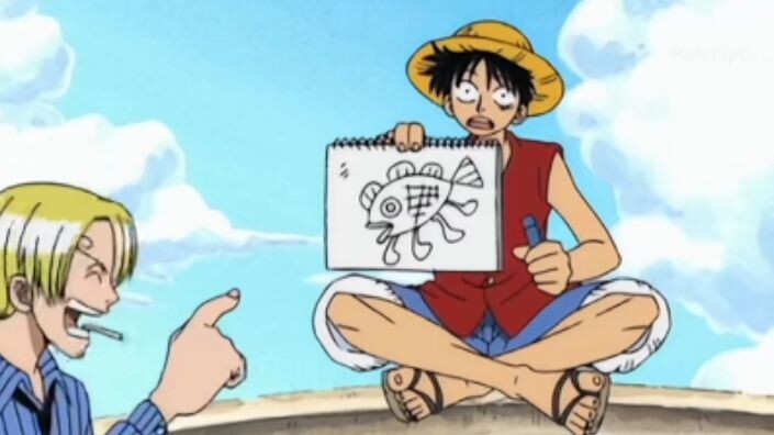 Luffy menggambar manusia ikan