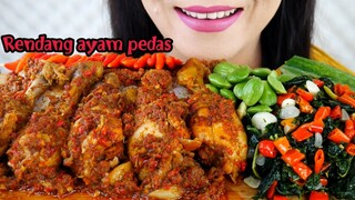 ASMR RENDANG AYAM PEDAS,  OSENG DAUN SINGKONG, PETE | ASMR MUKBANG INDONESIA