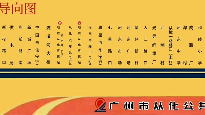 中国广州公交二汽从化公共汽车导向图珍宝巴士报站 从化1路东线（2025.10.25站名） 凤凰方向开头
