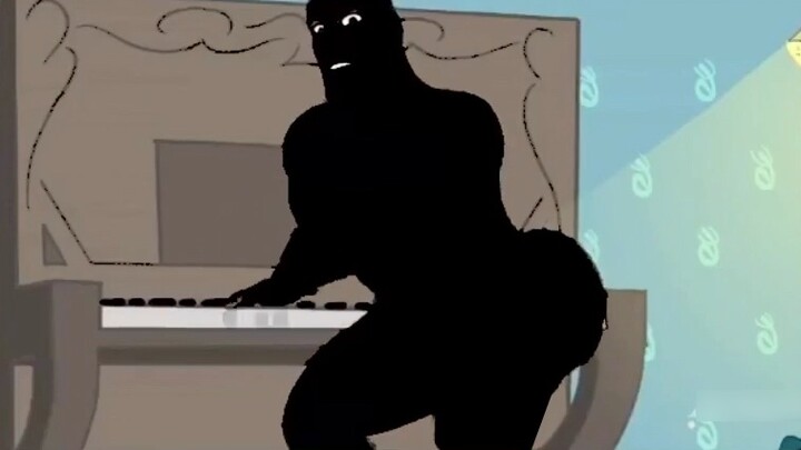 A strange black figure playing the piano
