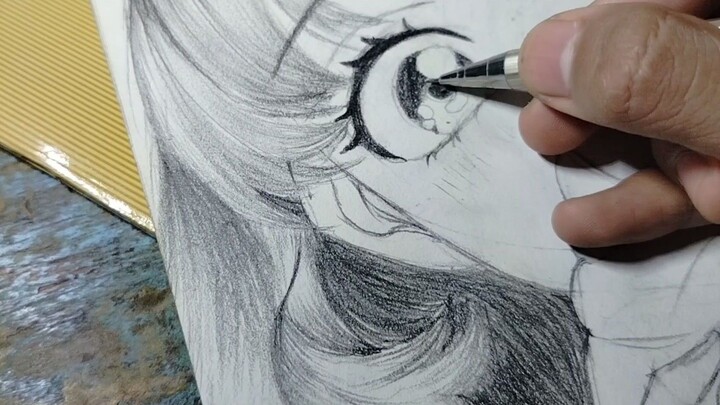 cara mengarsir anime cewek simple