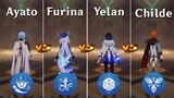 Furina vs Ayato vs Yelan vs Childe !! Best Hydro DPS ?? Gameplay Comparison !!