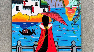 丙烯马克笔绘画国潮国风创意画#国风古韵 #古风 #创意美术 #跟我一起学画画