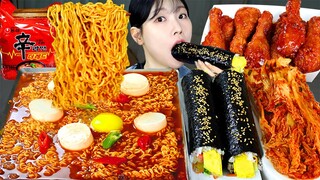 ASMR MUKBANG| 직접 만든 순두부 신라면 양념치킨 김밥 먹방 & 레시피 FRIED CHICKEN AND FIRE NOODLES EATING