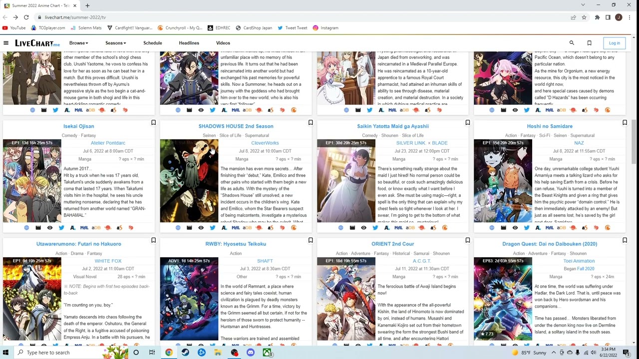 Summer 2022 Anime Chart - All