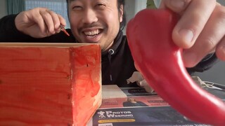 ASMR __RED THEME__  TOMATOES, SWEET POINTED PEPPER & PAINTING CHAMPAGNE BOX WITH