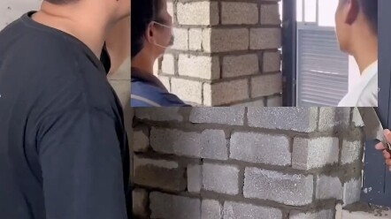 师弟，你说你递个砖为什么要站在里面递，现在好了，又白干一天..@松锅（红锅师弟） #红锅师徒 #装修 #砌墙 #瓦工 #装修人的日常