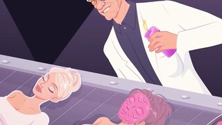 美女躺在传送带 脸庞都被凝胶盖
