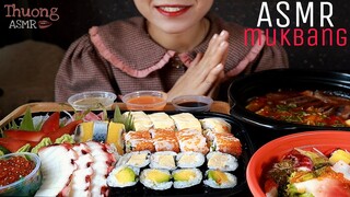 ASMR Eating Sushi + enoki mushrooms with beef sauce(real mukbang show)|Ăn Bò sốt hẻm uống rượu soju