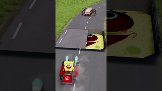 Funny Cars Driving On Fake Ground Trap with SpongeBob.EXE Under | BeamNG.Drive