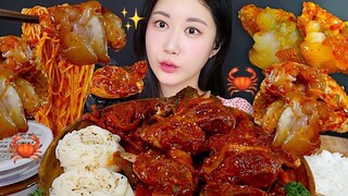 [ONHWA] Suara mengunyah kepiting mentah acar pedas!🦀 Mie kepiting pedas❤️‍🔥