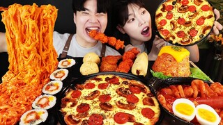 ASMR MUKBANG 편의점 핵불닭 미니!! 떡볶이 & 핫도그 & 치즈 피자 FIRE Noodle & HOT DOG & CHEESE PIZZA EATING SOUND!