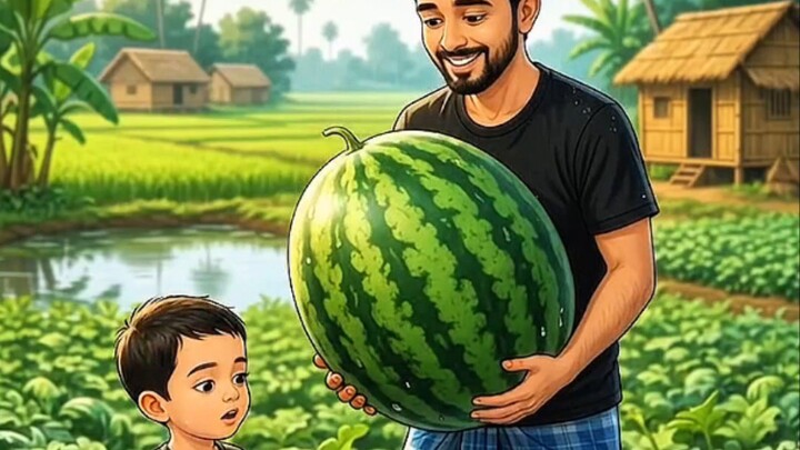 He Found a GIANT Watermelon… Mom Turned It Into Fresh Juice! 🍉🥤❤️