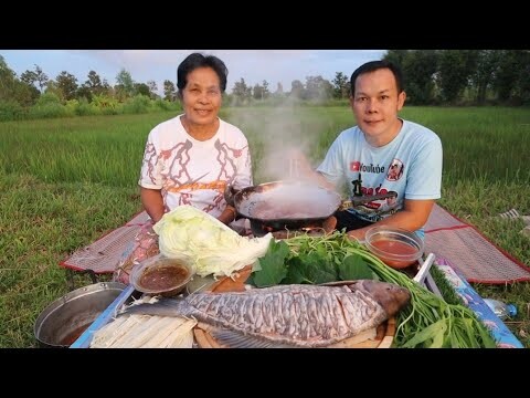 จิ้มจุ่มปลาปลาเพี้ยปลาแม่น้ำโขงกับน้ำจิ้มรสเด็ด กลางทุ่งนา|ฮ่องป่ง Hongpong Channel