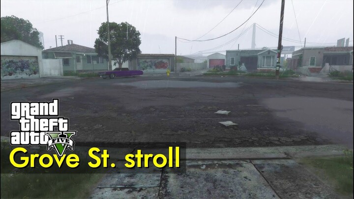 Grove Street stormy stroll | Just Walking in GTA V