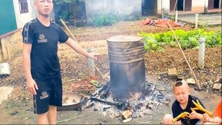 Đại Chiến Kê Úp Thùng Phi Anh Em Tam Mao Mời Cả Xóm Tới Ăn