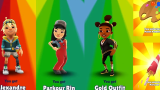 ปลดล็อก Alexandre Parkour Rin Ella Gold Outfit Paint Palette & Parasol Subway Surfers Paris