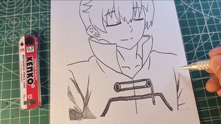 menggambar Michio Kaga dari anime isekai Meikyuu de harem wo