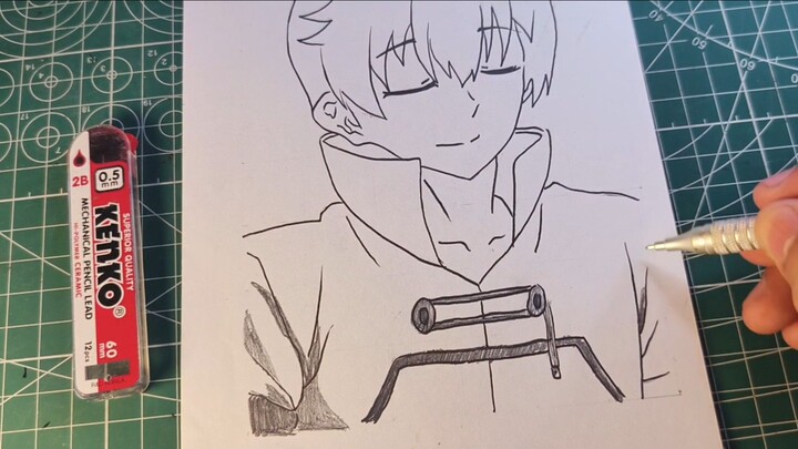 menggambar Michio Kaga dari anime isekai Meikyuu de harem wo