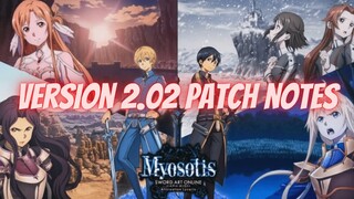 Sword Art Online Alicization Lycoris Version 2.02 Patch Notes