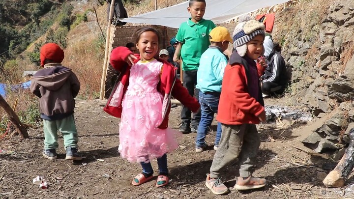 Kids Dancing in Traditional Nepalese Music Panchebaja |