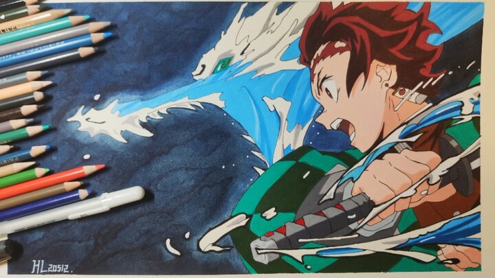 Menggambar Kamado Tanjirou dari "Demon Slayer"