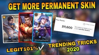 FREE PERMANENT SKIN USING  TIKTOK  | TRENDING TIKTOK TREATS FARMING POINTS TRICKS | MOBILELEGENDS