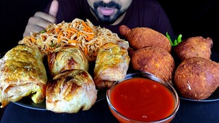 CHICKEN DRUMSTICK, CHICKEN CHOWMEIN, LIVER PATTIES, CHICKEN PATTIES, EGG PATTIES CHILI ASMR MUKBANG|