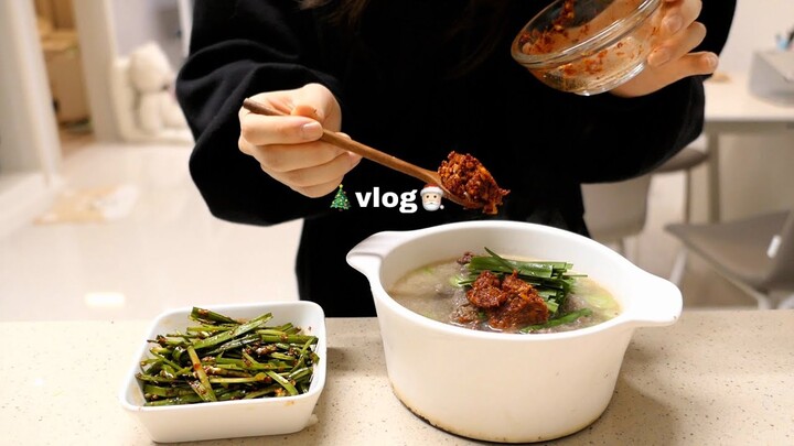 vlog | 크리스마스 트리, 연말 준비🎅🏻❤️출근 전 도시락(스팸주먹밥, 소불고기,어묵볶음)  장보고 뜨끈한 순대국밥, 부추무침, 귀여운 소품샵 투어, 소품 언박싱