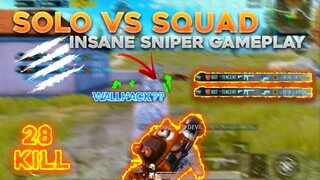 SOLO VS SQUAD INSANE SNIPER PLAYING - GOT 28 KILLS | PUBG MOBILE GAMEPLAY