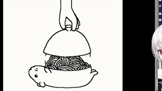 Japanese hot girl looks at the cute little mouse animation