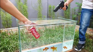 PISTOL vs COCA-COLA dalam Aquarium.. MELEDAK? #experiment