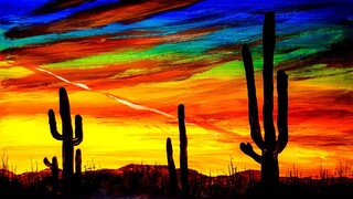 Melukis Sunset untuk pemula sekali - Sunset Painting For Beginners