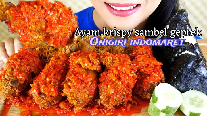 ASMR AYAM KRISPY SAMBEL GEPREK,  ONIGIRI INDOMARET, INDOMIE RENDANG | EATING SOUNDS