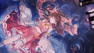 Menantang melukis gambar legendaris Reimu dalam Air dengan spidol