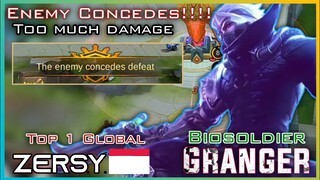 New Skin Granger Biosoldier Too Much Damage|Top 1 Global Granger Zersy