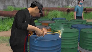 Explosion caused by cutting petrol barrel