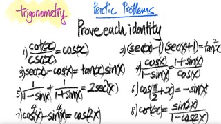 trig Prove each identity ... 1) to 10)