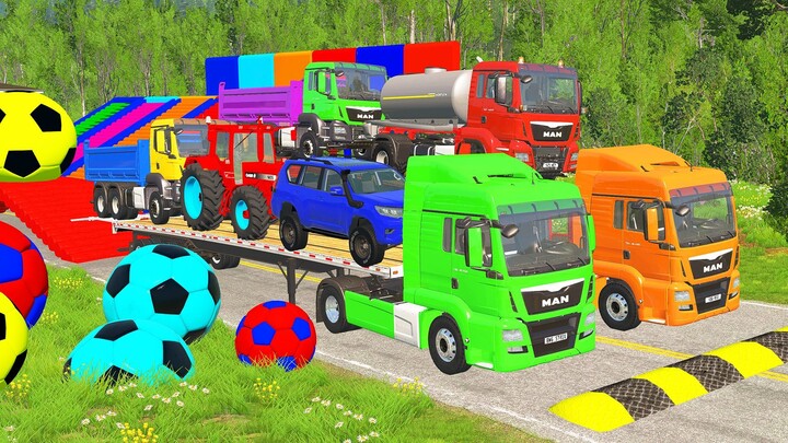 Flatbed Truck Mcqueen | Transportation with Truck - Pothole vs Car #001 - BeamNG.Drive