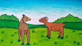 Menggambar kambing || Cara menggambar dan mewarnai binatang
