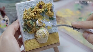 超迷你小画框之梵高向日葵 浮雕花 立体油画 不是油画棒
