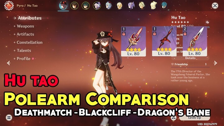 Hu tao Build - Polearm Comparison Deathmatch _ Blackcliff _ Dragon's Bane Level 80