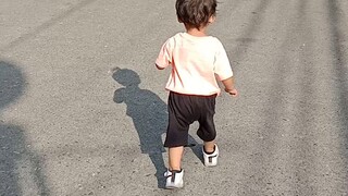 baby playing with doves