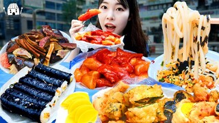 ASMR MUKBANG| 포장마차 떡볶이 김밥 튀김 먹방 & 레시피 FRIED CHICKEN AND FIRE NOODLES EATING