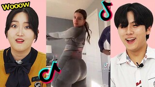 Korean Teens React To Small waist pretty face with a little but my best friend has BIG bank TIK TOK