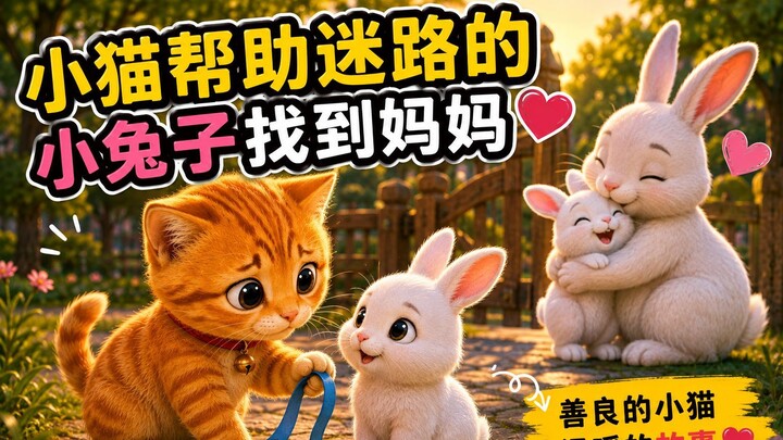 小猫帮助迷路的小兔子找到妈妈 🐱❤️🐰