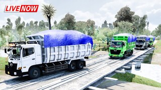 TRUK DUMP KONVOI DI ATAS JEMBATAN MASUK DESA  Part 3