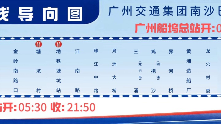 中国广州公交交通集团南沙巴士一代导向图巴士集团X（预报南沙TC、到站AI本兮）英文报站（本人拼接） 南沙1路 （2026.03.10起站名） 大涌至船坞 双向