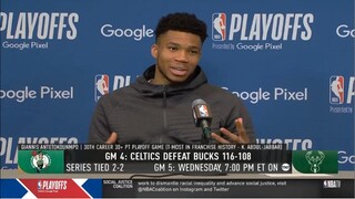 Giannis on wrestling Marcus Smart in the second half: "Terrible - He tried to keep me off my feet!"